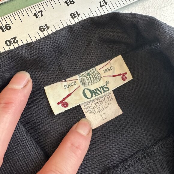 Vintage Orvis Womens Black Maxi Dress Size 12 Large Short Sleeve Button Up Rayon - Picture 4 of 11